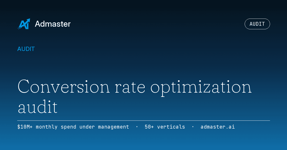 Cover card for Conversion rate optimization audit, set in the Admaster brand gradient.