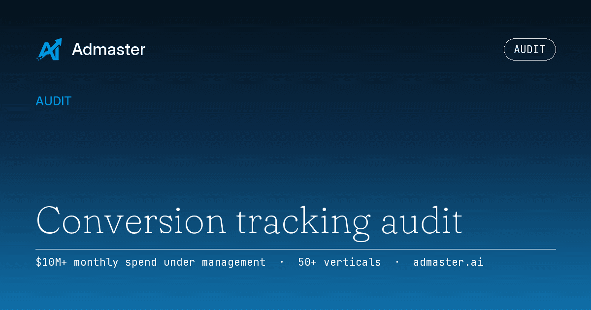 Cover card for Conversion tracking audit, set in the Admaster brand gradient.