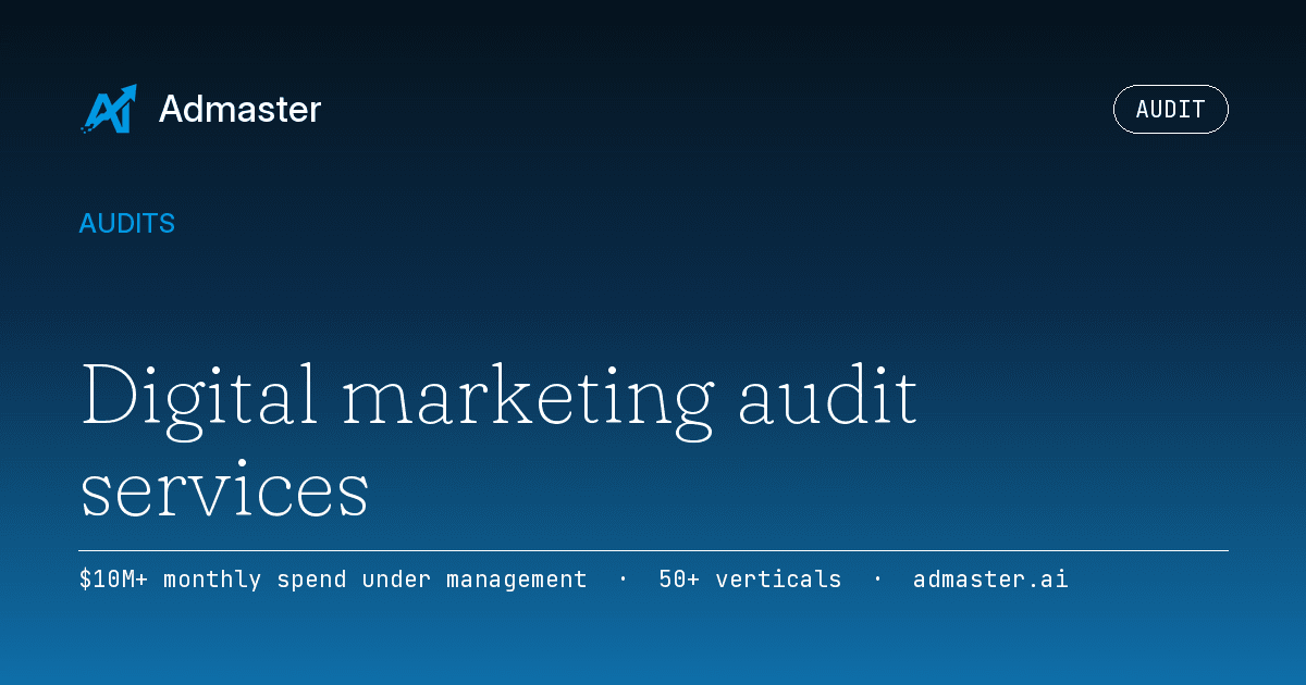 Cover card for Digital marketing audit services, set in the Admaster brand gradient.